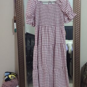 Pink Gingham Maxi Dress